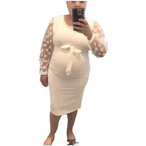 2/$30 Women's White Floral Mesh Long Sleeve Maternity Midi Dress Size Large